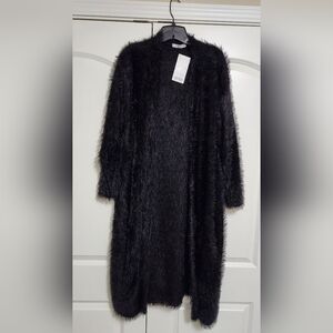 MANGO Faux Fur Black Long Cardigan Size XS